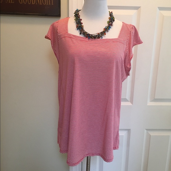 Loft pinstripe ruffle sleeve square neck tee - Picture 2 of 7